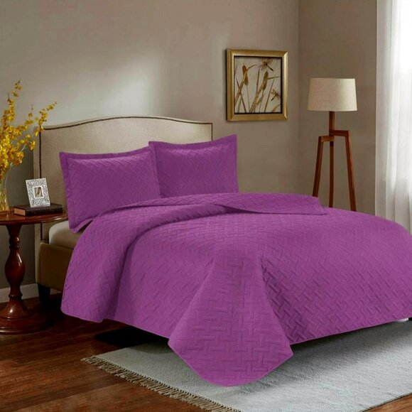 3PC Quilt Bedspread Set Oversized Queen Hyacinth Violet - Picture 1 of 4